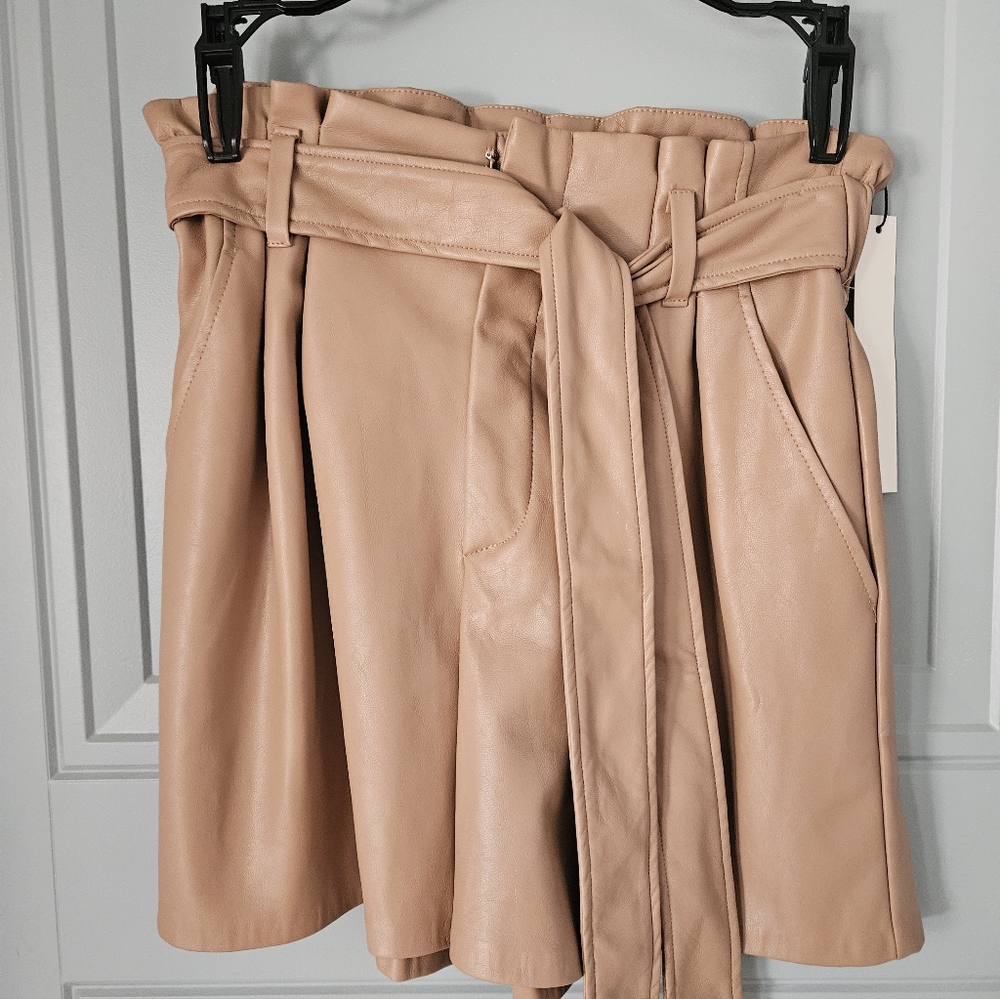 Mustard Seed Camel Faux Leather Shorts
